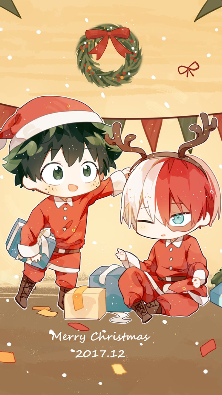 Download Shoto Todoroki Izuku Midoriya Christmas Anime My Hero Academia Anime Christmas Phone Wallpaper