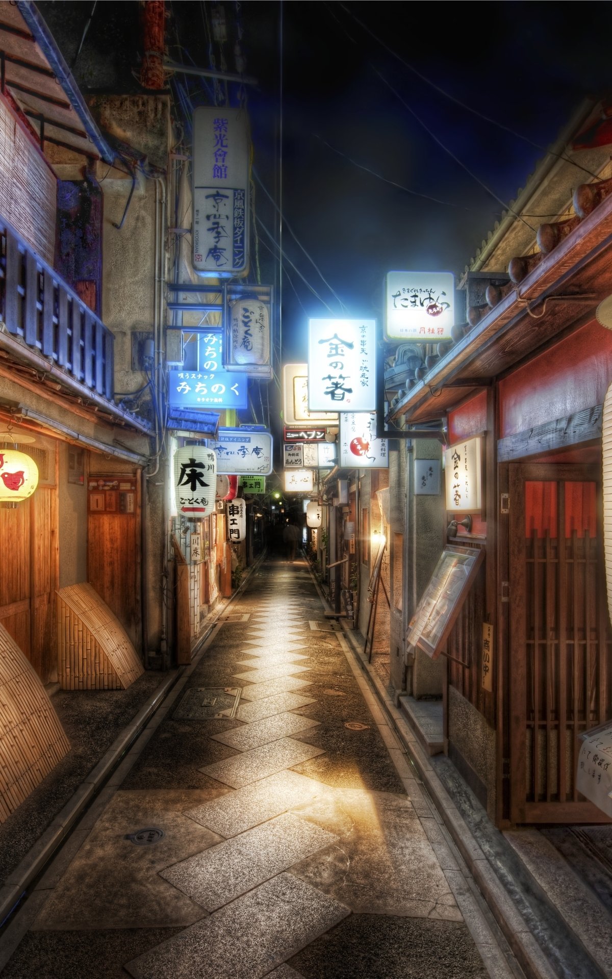 Download Night Japan Alley Lantern Man Made Kyoto Phone Wallpaper