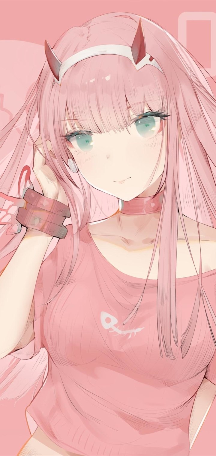 Download Horns Pink Hair Long Hair Zero Two (Darling In The FranXX) Anime Darling In The FranXX Phone Wallpaper