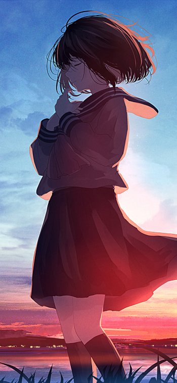 schoolgirl Anime Original Phone Wallpaper