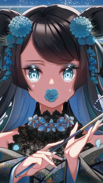 blue eyes tears flower Anime girl anime girl Phone Wallpaper
