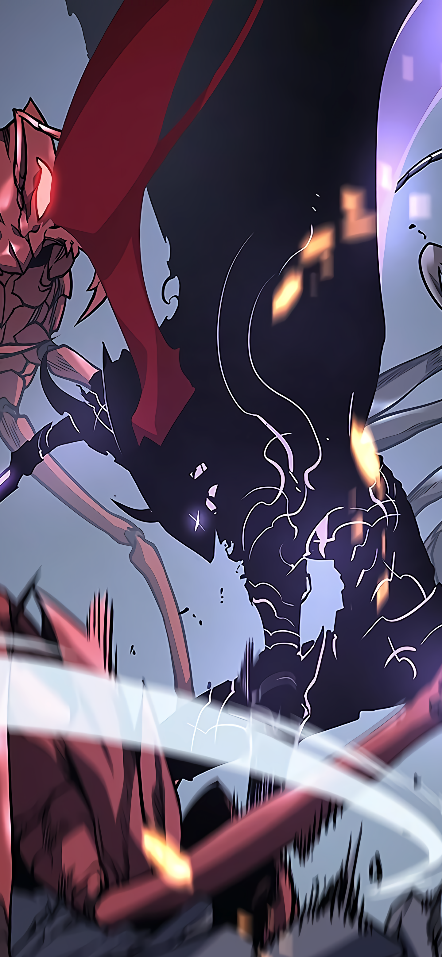 Anime-style Solo Leveling wallpaper featuring dynamic battle scenes and glowing effects, designed for seamless display on both iPhone and Android phones.