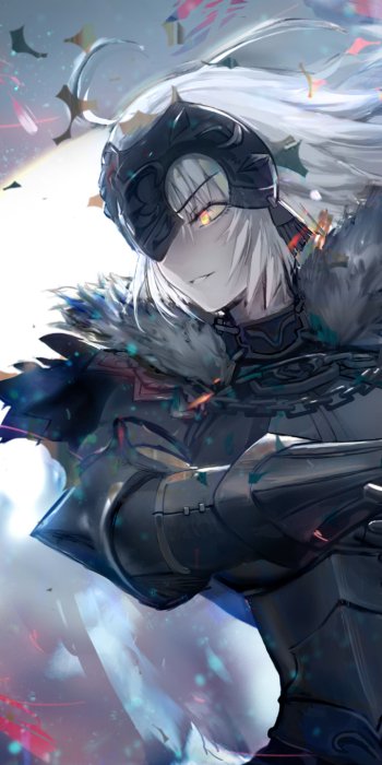 short hair white hair yellow eyes woman warrior Fate (Series) Avenger (Fate/Grand Order) Jeanne d'Arc Alter Anime Fate/Grand Order Phone Wallpaper