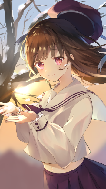pink eyes brown hair Anime girl anime girl Phone Wallpaper