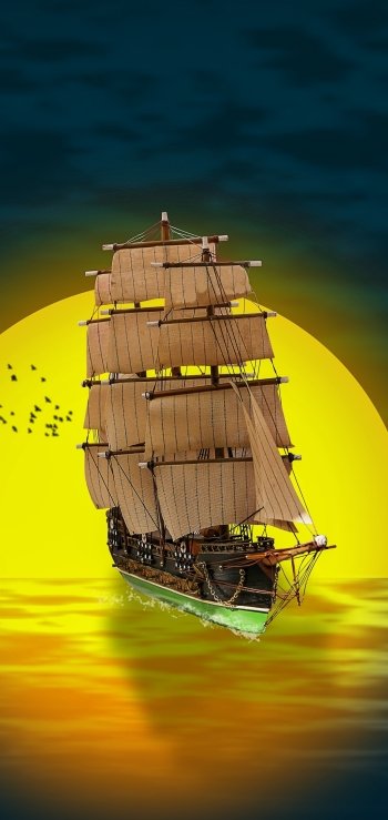  Sailing Ship on Full Moon Night