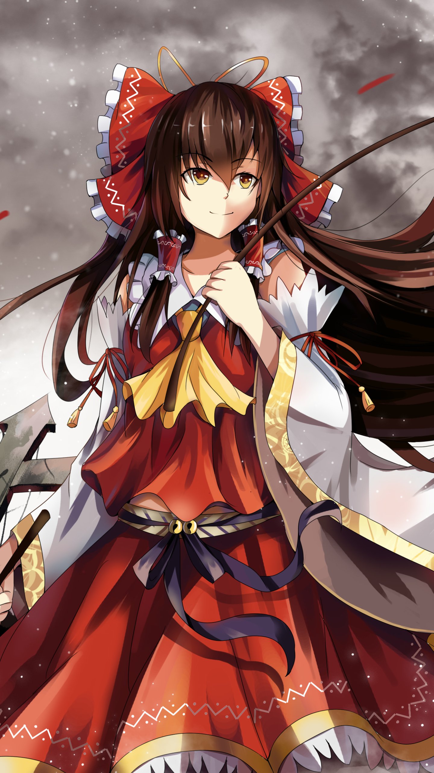 Download Japanese Clothes Brown Hair Long Hair Reimu Hakurei Anime Touhou Phone Wallpaper