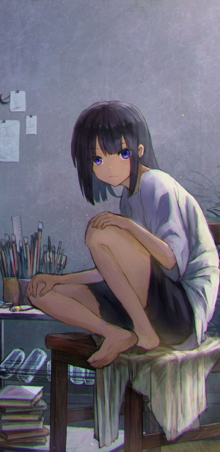 Download Feet Black Hair Anime Original Phone Wallpaper