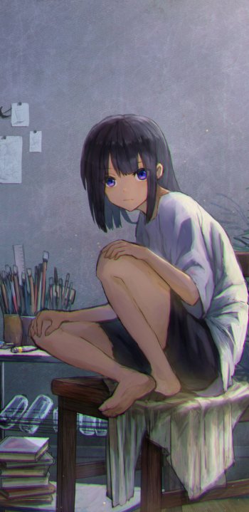 feet black hair Anime Original Phone Wallpaper