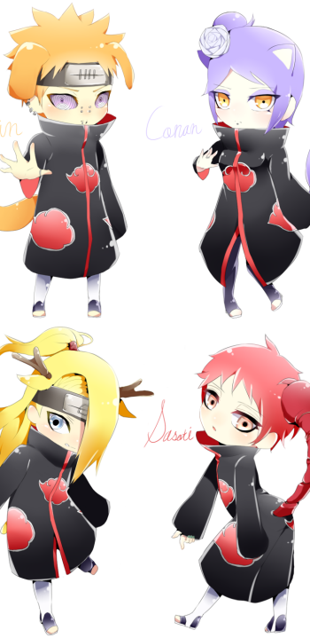 Sasori (Naruto) Deidara (Naruto) Konan (Naruto) Pain (Naruto) chibi Anime Naruto Phone Wallpaper