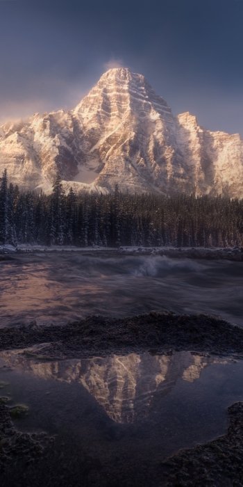  Mountain Reflection and Flowing River