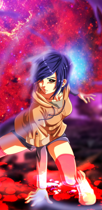 Kagune (Tokyo Ghoul) purple hair thigh highs shorts Touka Kirishima Anime Tokyo Ghoul Phone Wallpaper