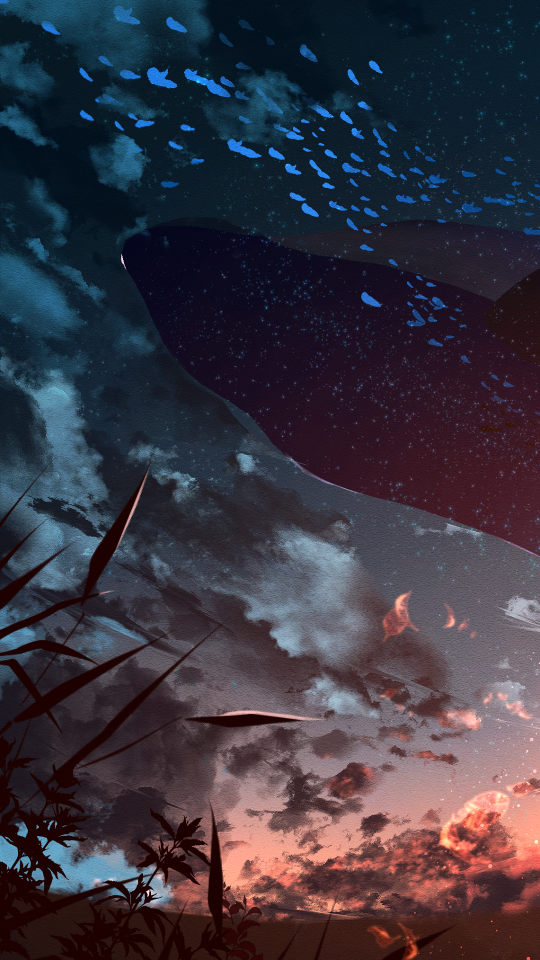Download Starry Sky Whale Sky Anime Animal Anime Sunset Sky Anime Phone Wallpaper