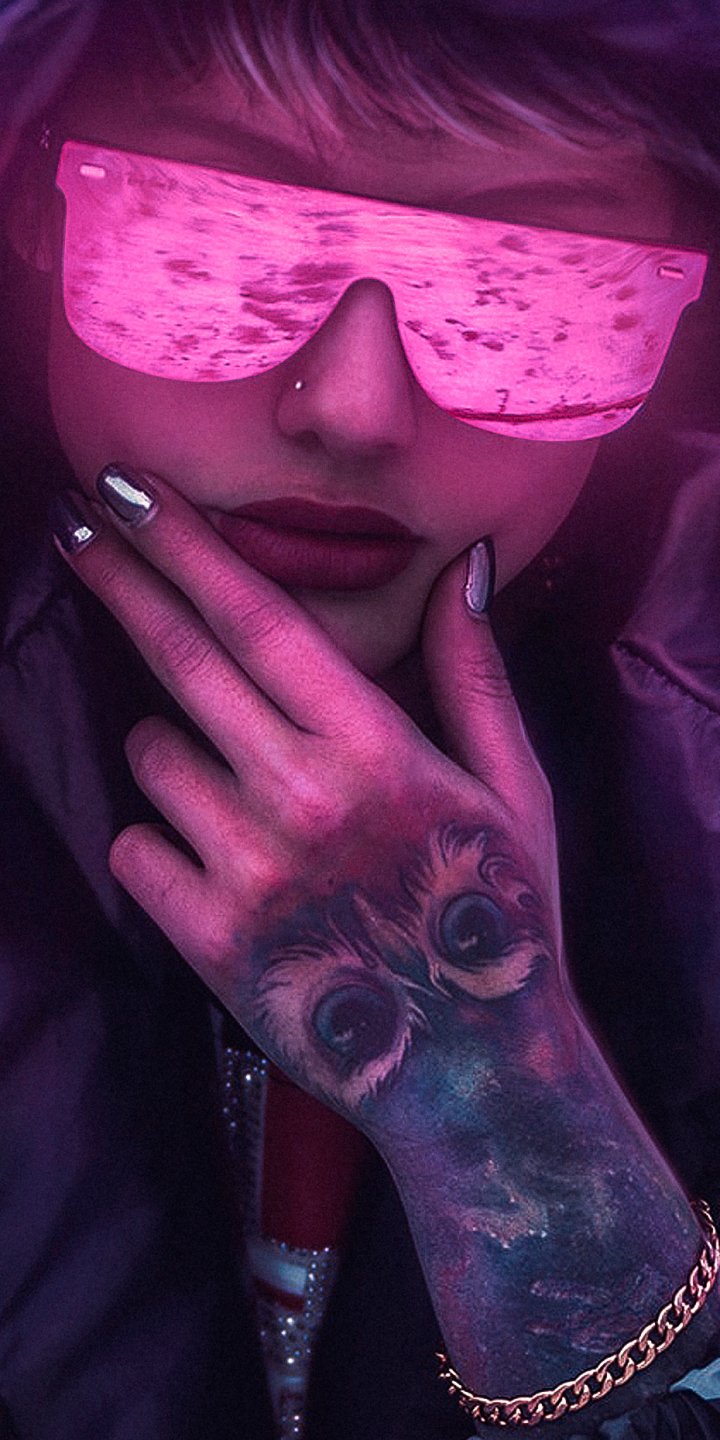 Download Hood Lipstick Sunglasses Tattoo Sci Fi Cyberpunk Phone Wallpaper
