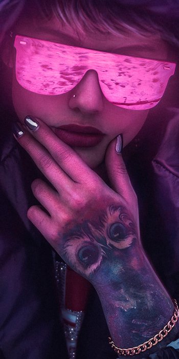 hood lipstick sunglasses tattoo Sci Fi cyberpunk Phone Wallpaper