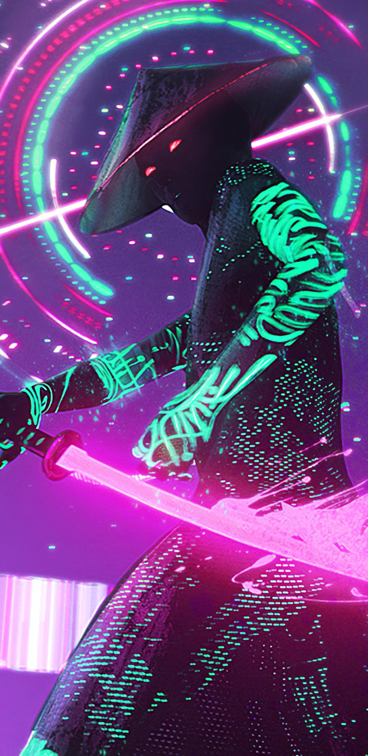 Download Warrior Samurai Sword Neon Sci Fi Cyberpunk Phone Wallpaper by  Dmitry Mel - Mobile Abyss