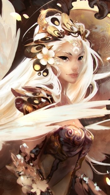 long hair white hair fantasy angel Phone Wallpaper