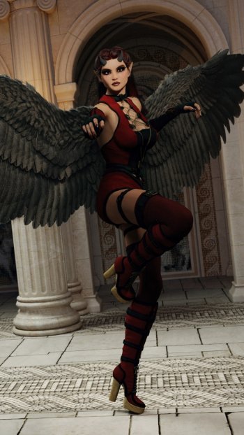  High-Heeled Angel with Black Wings