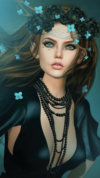 wreath blue eyes pointed ears fantasy elf Phone Wallpaper