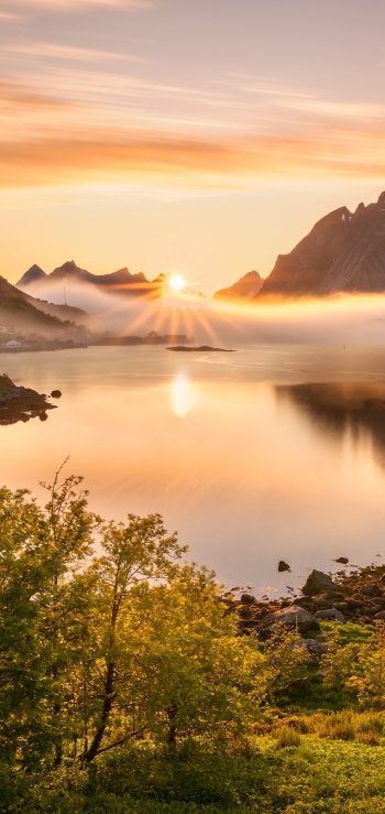 village morning photography lake Phone Wallpaper
