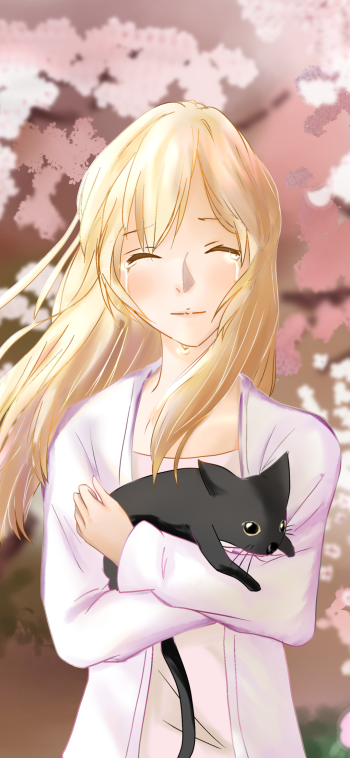 tears cat blonde Kaori Miyazono Anime Your Lie in April anime cat Phone Wallpaper