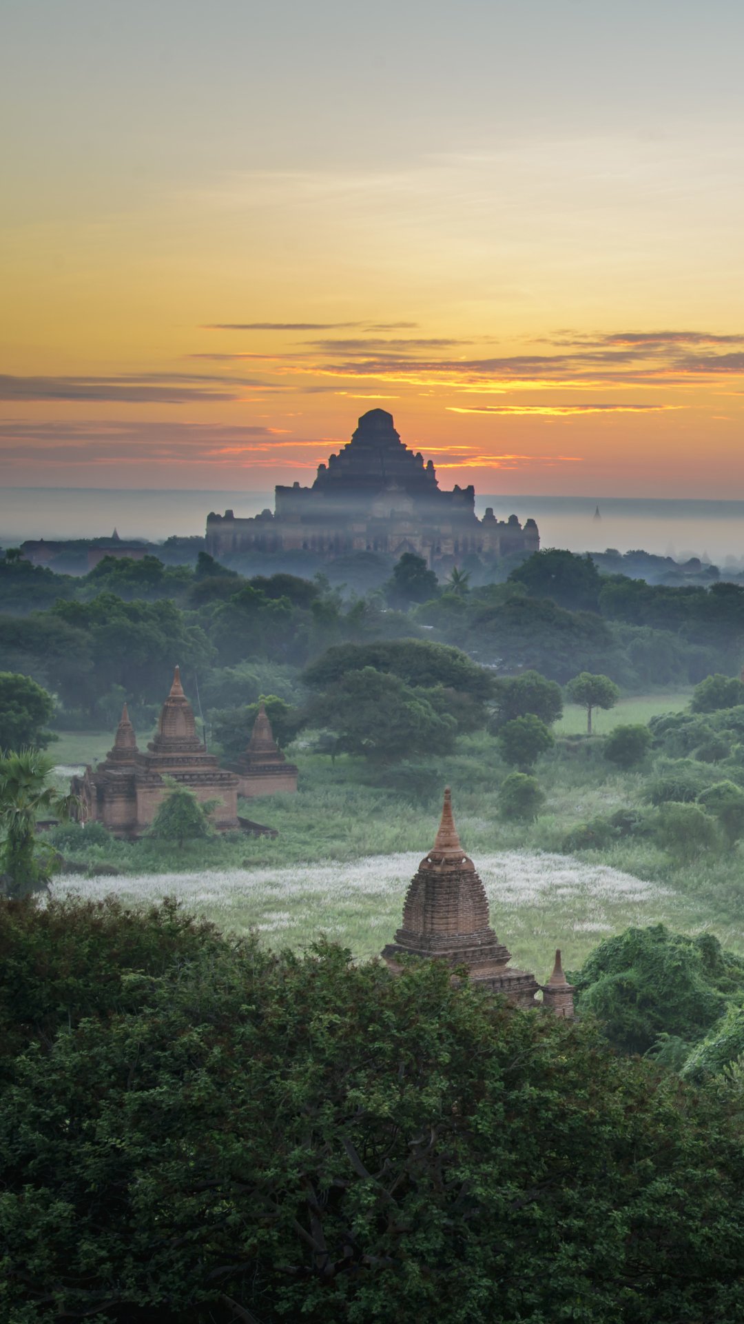 Download Myanmar Fog Landscape Religious Temple Phone Wallpaper