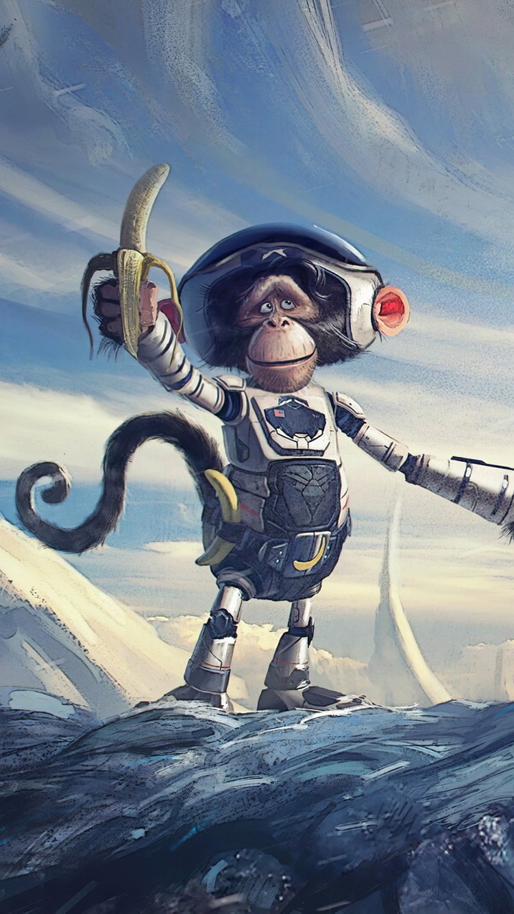 Download Banana Monkey Sci Fi Astronaut Phone Wallpaper
