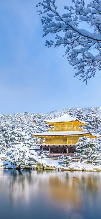 reflection snow park winter religious pagoda Phone Wallpaper