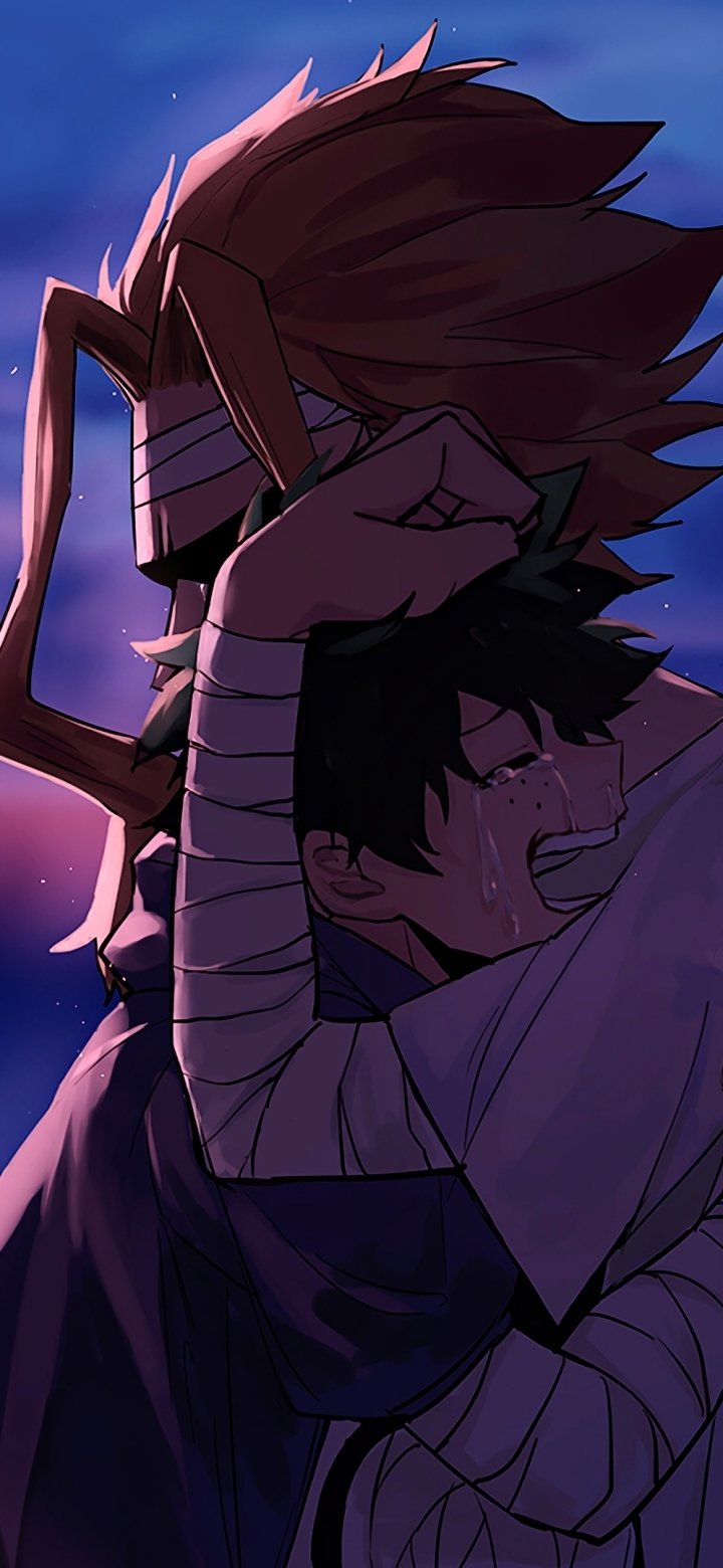 Download Green Hair Crying Izuku Midoriya All Might Anime My Hero Academia Phone Wallpaper