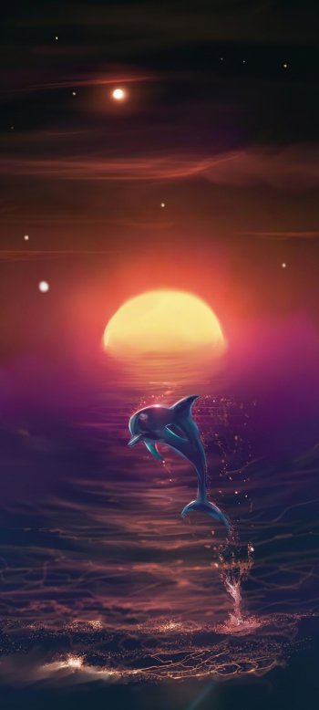 horizon ocean dolphin fantasy Animal Fantasy Animal Phone Wallpaper