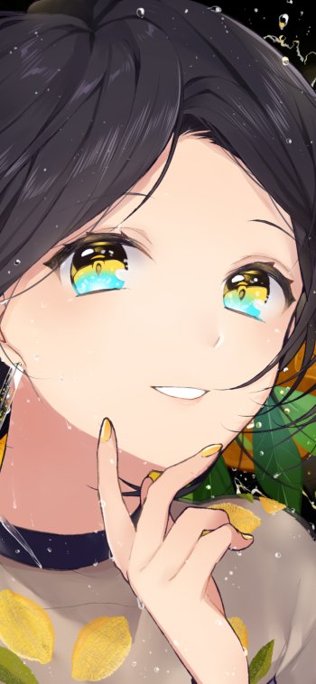smile yellow eyes black hair short hair Anime Original Phone Wallpaper