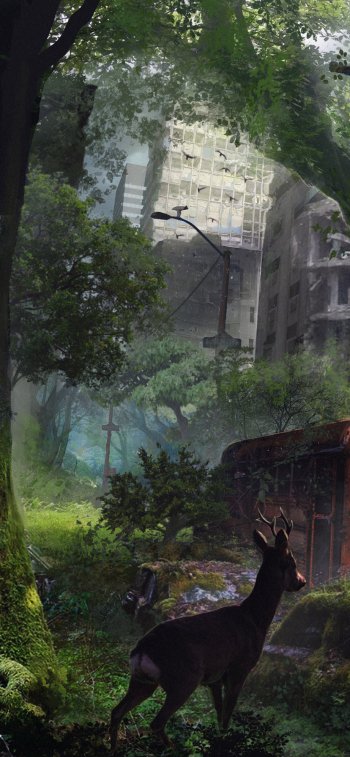 ruin deer Sci Fi post apocalyptic Phone Wallpaper