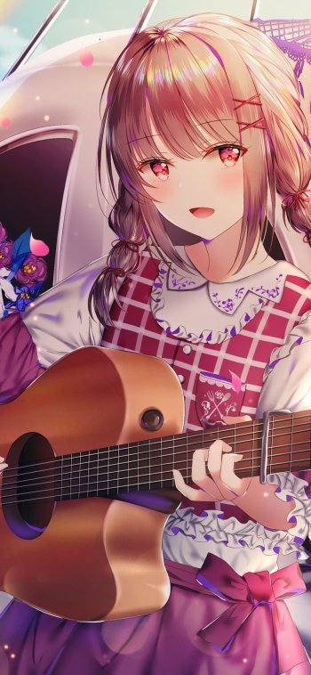 twintails red eyes dress brown hair Anime music Phone Wallpaper