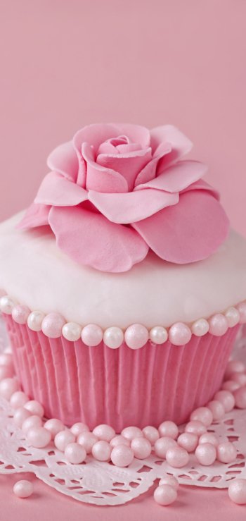 flower sweets pink food cupcake Phone Wallpaper