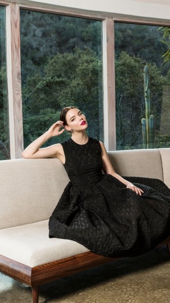 brunette lipstick black dress American actress model Celebrity Anya Taylor-Joy Phone Wallpaper