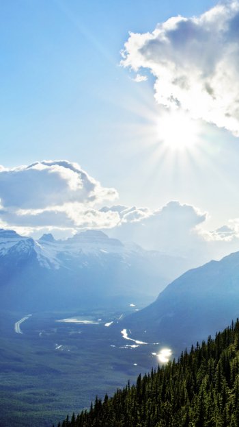 sunshine sun cloud banff national park Canada sulphur mountain mountain nature landscape Phone Wallpaper