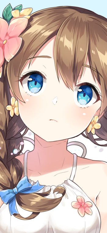bow (Clothing) blue eyes braid brown hair long hair Anime Original Phone Wallpaper