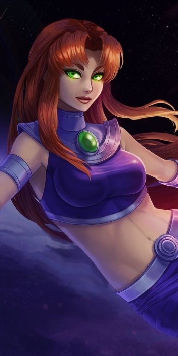 red hair long hair green eyes DC Comics Starfire (DC Comics) Teen Titans Comic Phone Wallpaper