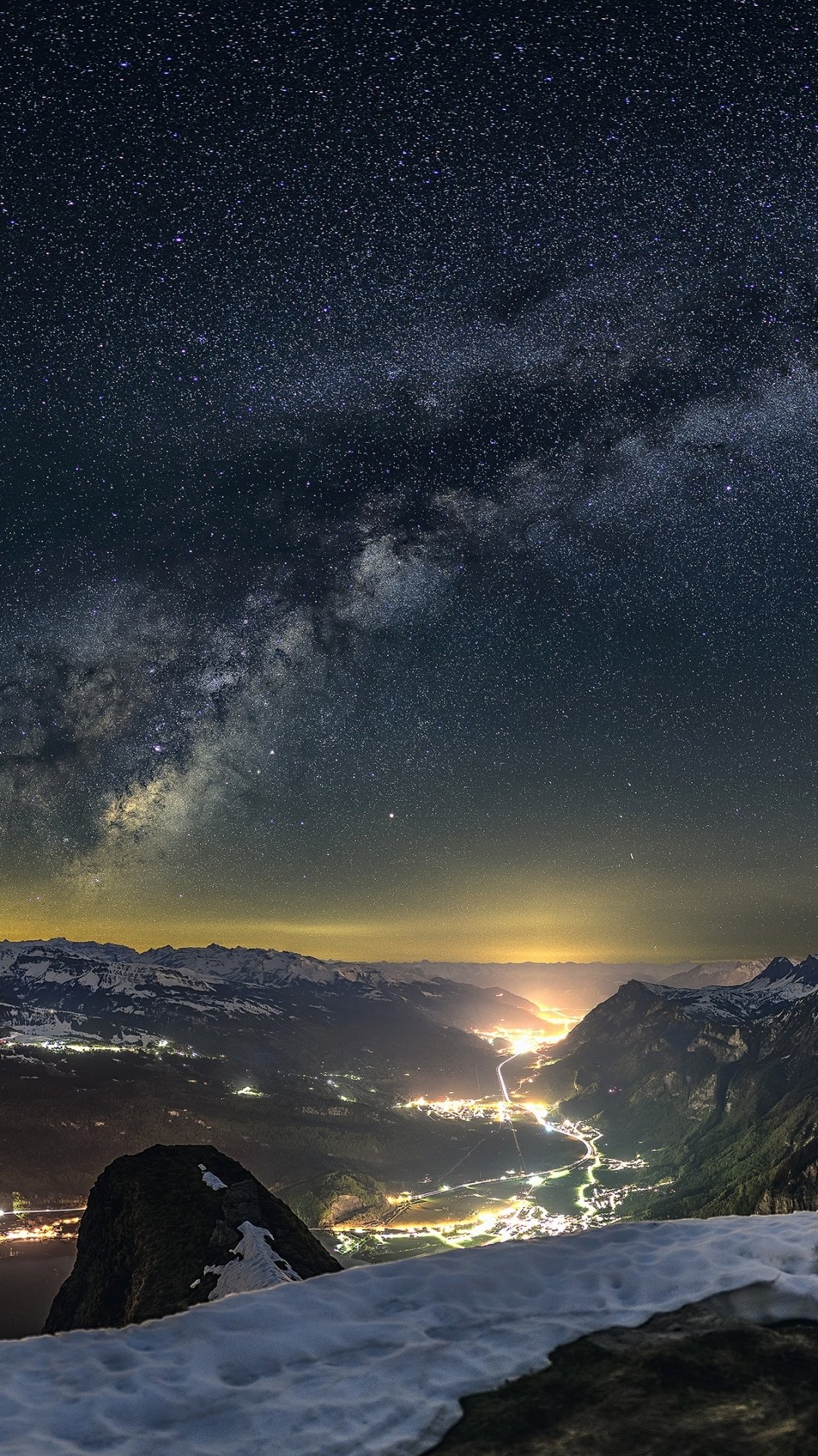 Download Starry Sky Nature Landscape Alps Mountain Star Night Phone Wallpaper