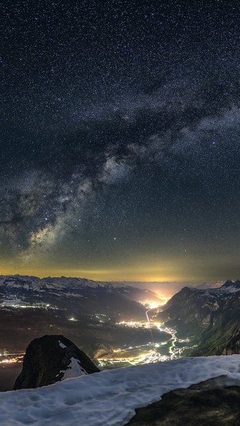 starry sky nature landscape alps mountain star night Phone Wallpaper