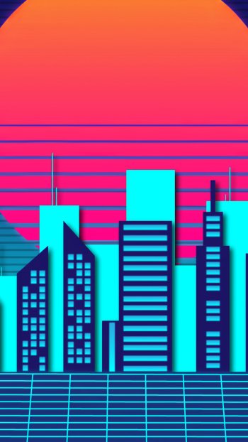building retrowave artistic city Phone Wallpaper