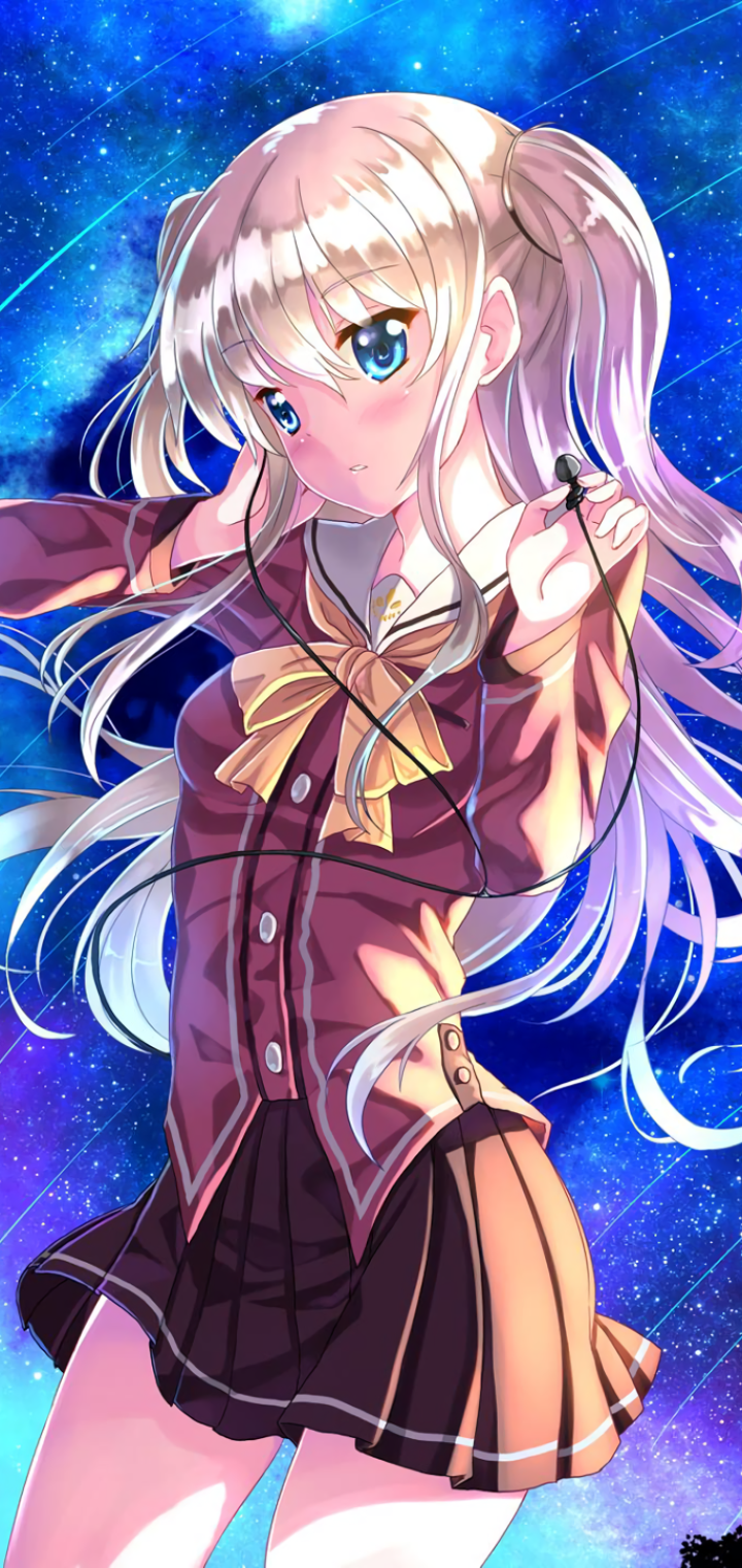 Download Blue Eyes White Hair School Uniform Charlotte Nao Tomori Anime Phone Wallpaper