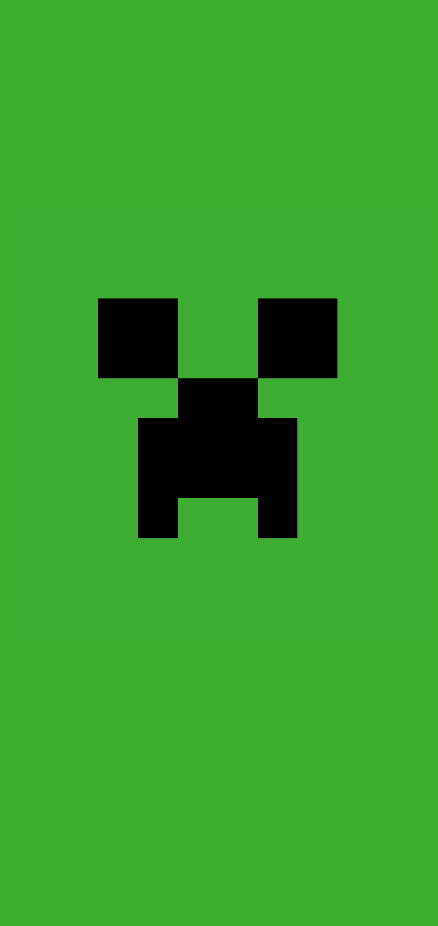Phone wallpaper featuring the black pixelated face of a Creeper from Minecraft against a solid green background, designed for iPhone and Android screens.