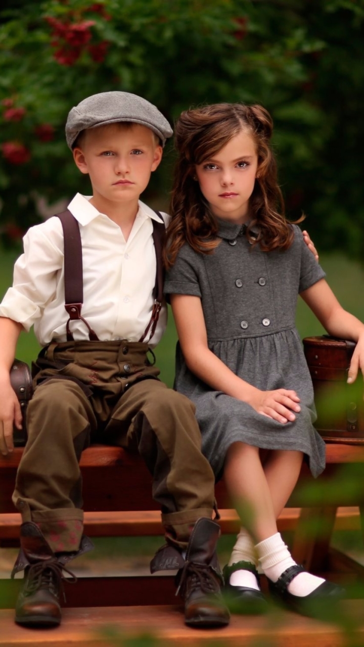 Little Boy and Girl in Vintage Clothes
