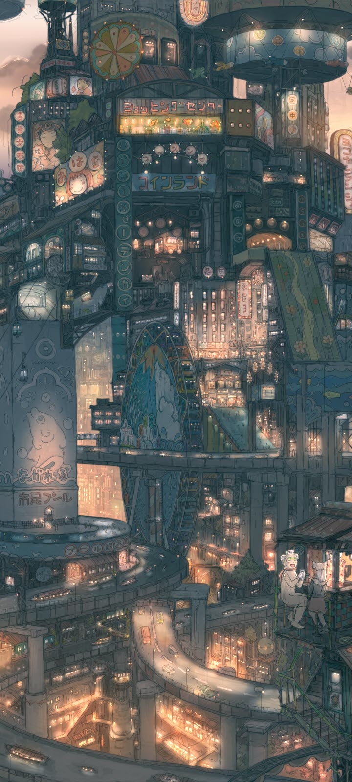 Anime City Phone Wallpaper by ソメイよしのり - Mobile Abyss