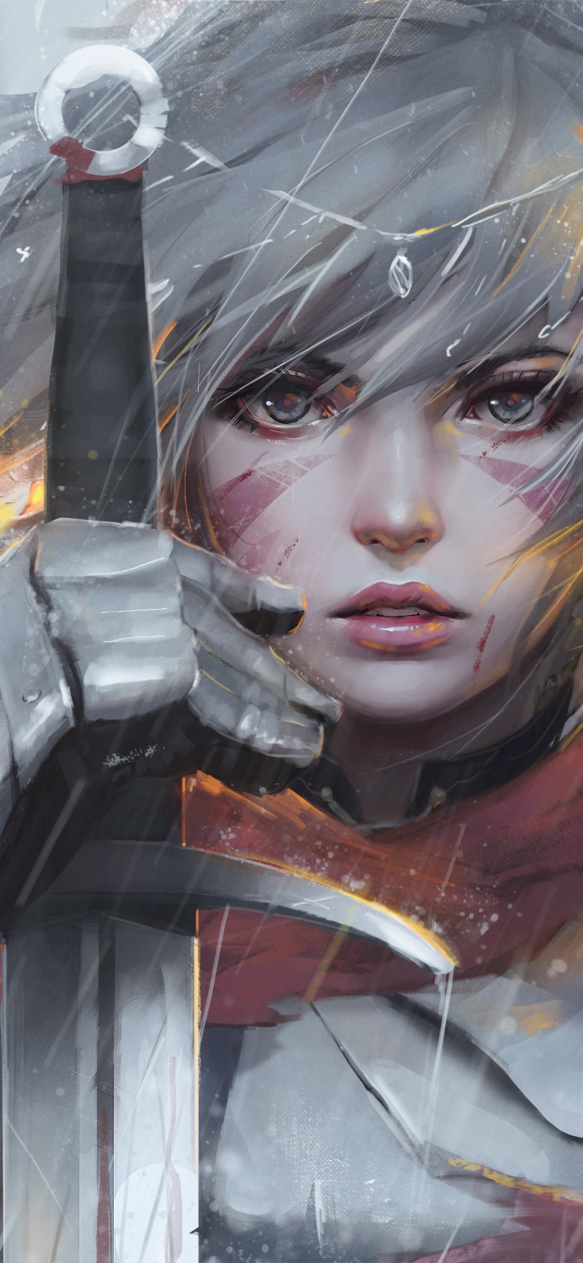 Download Short Hair Grey Eyes Sword Fantasy Woman Phone Wallpaper