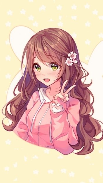 brown hair smile green eyes long hair cute Anime Original cute anime Phone Wallpaper
