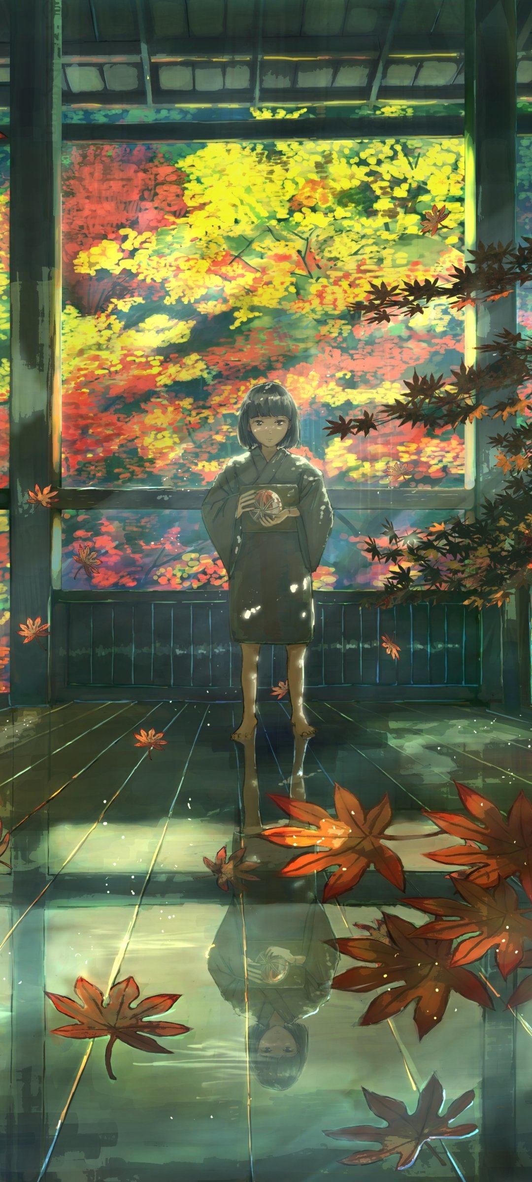 Download Kimono Child Fall Anime Girl Anime Girl Autumn Anime Phone Wallpaper