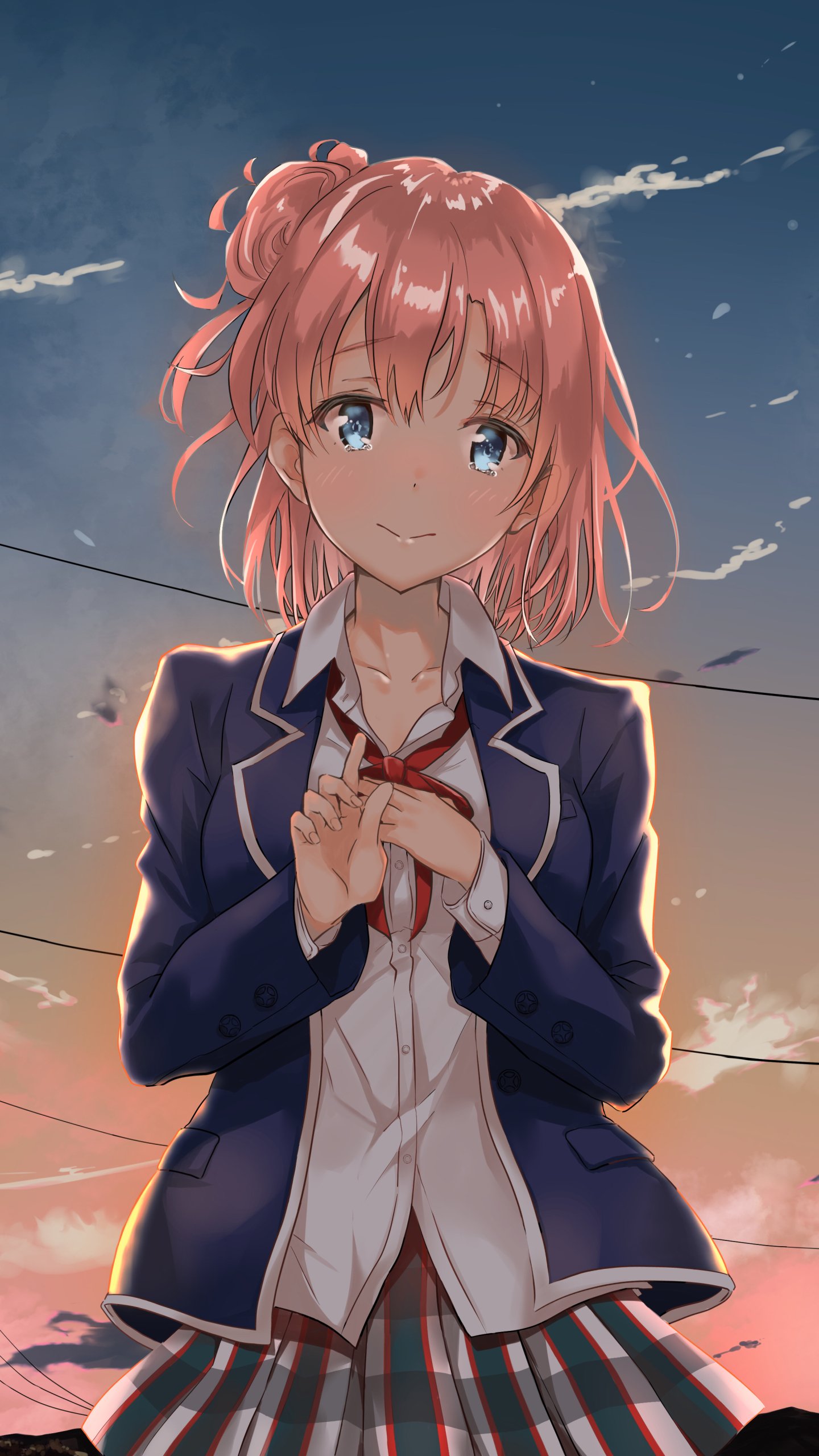 Download School Uniform Short Hair Pink Hair Yui Yuigahama My Youth Romantic Comedy Is Wrong As I Expected Anime My Teen Romantic Comedy SNAFU Anime Sunset Phone Wallpaper
