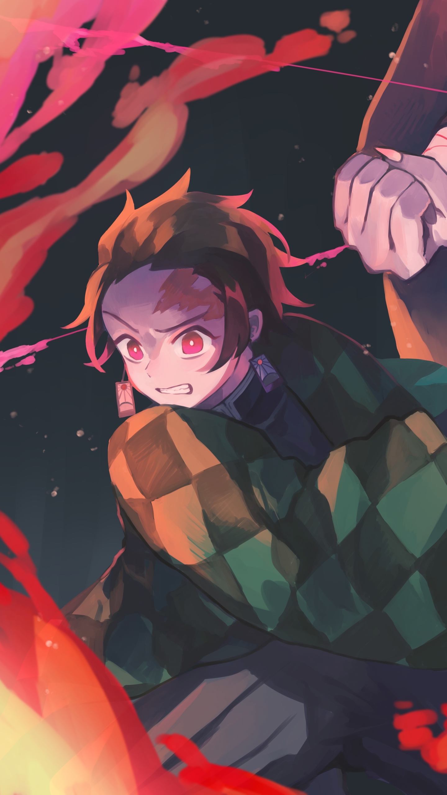 Tanjiro fan-art, anime, demon slayer, kimetsu no yaiba, HD phone