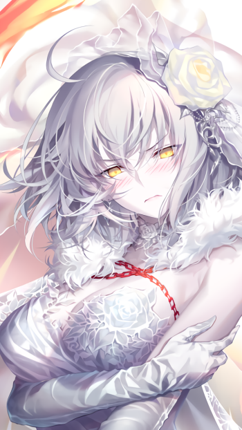 yellow eyes white hair blush rose wedding dress Avenger (Fate/Grand Order) Jeanne d'Arc Alter Anime Fate/Grand Order Phone Wallpaper